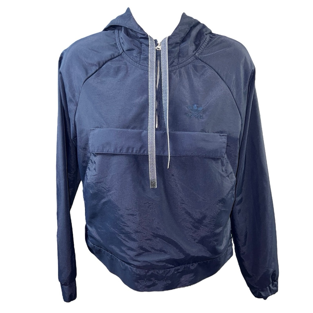 Adidas Sweatshirt Navy Blue Hooded Quarter‎ Silver Zip XS Pockets Logo BK6093